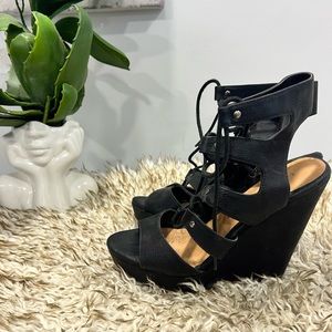 Black wedge heels 4.5 lace up